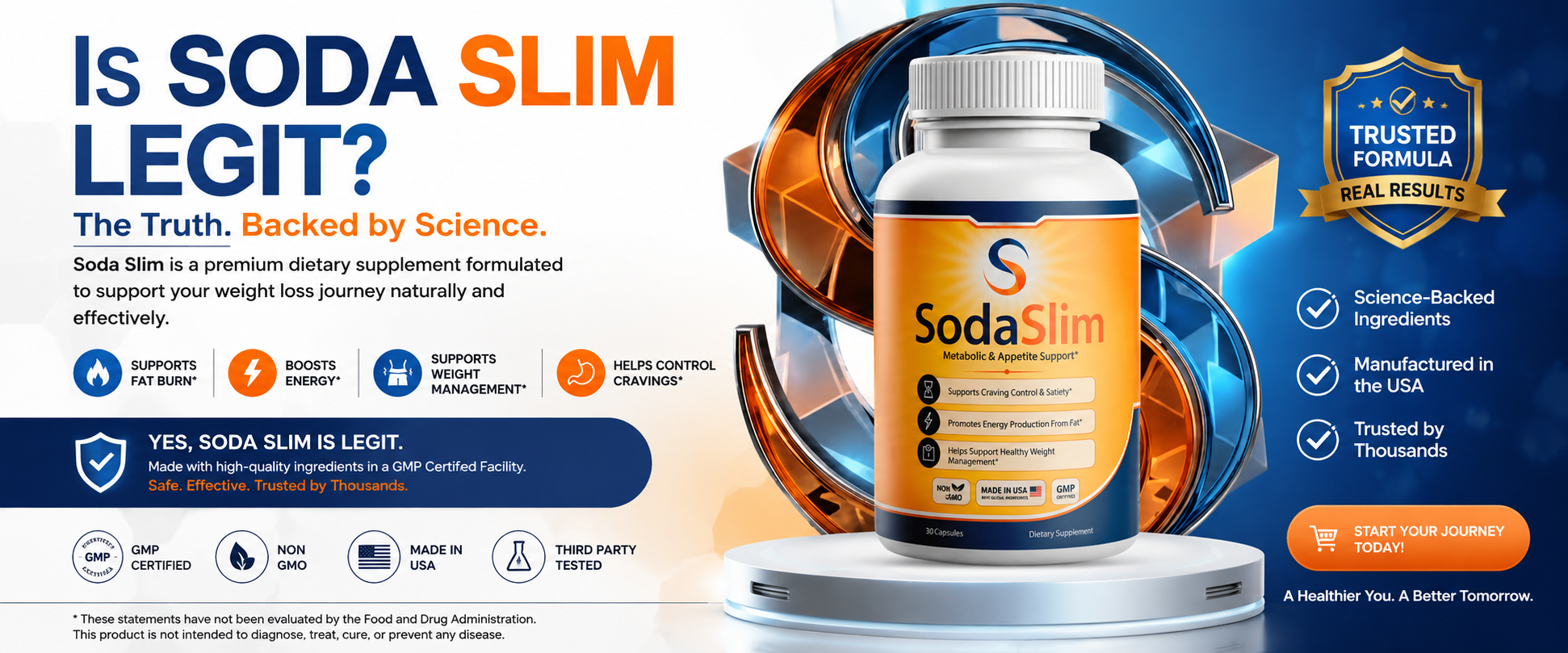 SodaSlim dietary supplement bottle and marketing banner